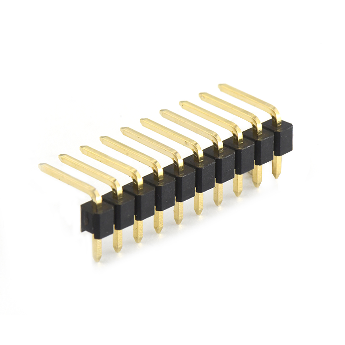 Pitch 2.54mm 90° 单排 DIP 单塑排针 弯平面 PC :6.0MM 10Pin 黑色 镀全金G/F